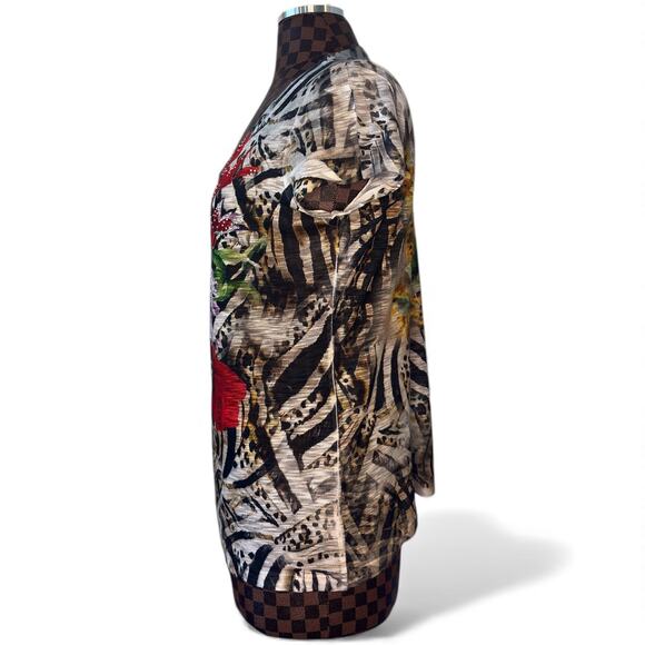 Vtg Y2K Cache Embellished Graphic Top Size Medium Rhinestone Animal Print AOP - Picture 5 of 10